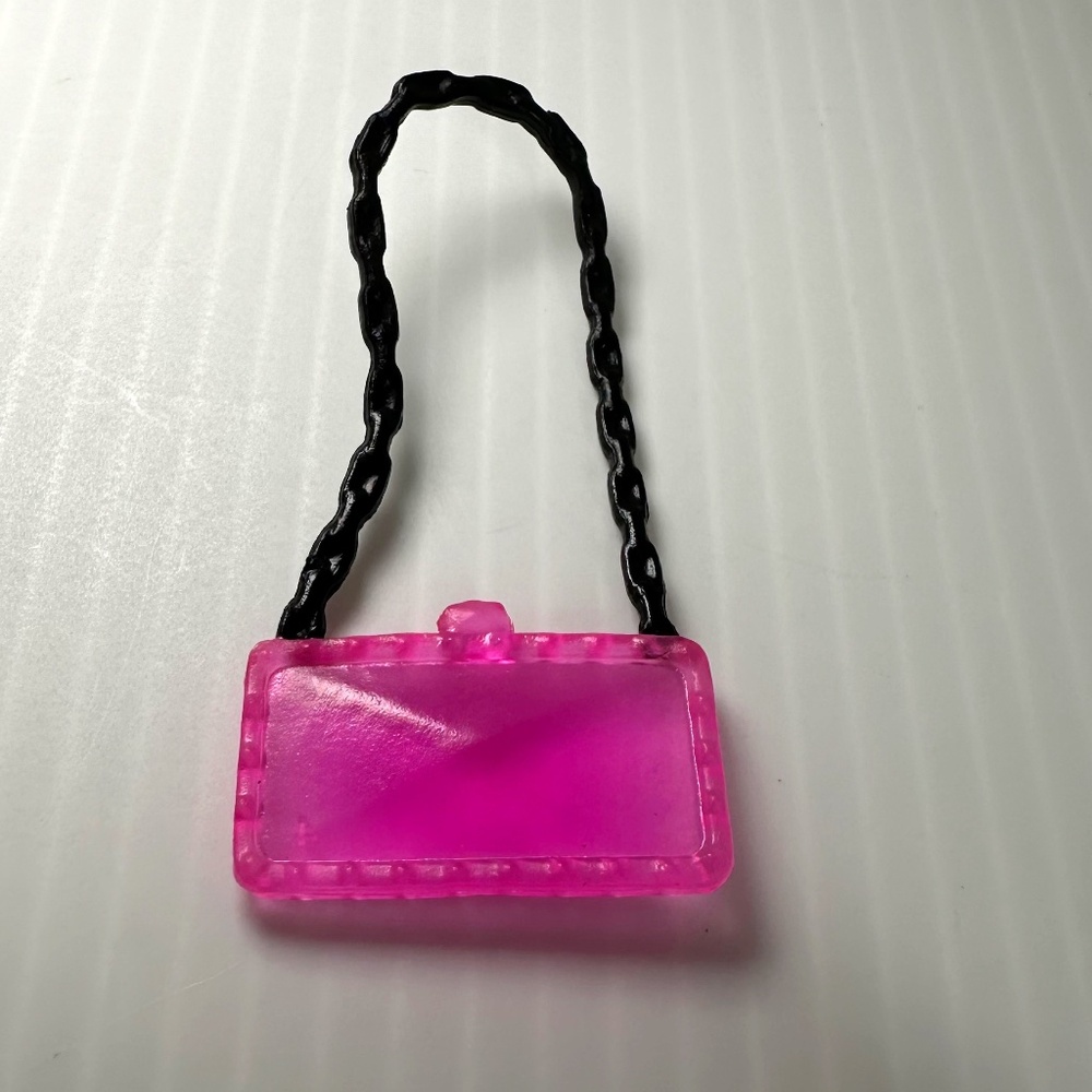 Barbie Mattel Pink See-Through Crossbody Bag Purse w/Black Strap Accessories